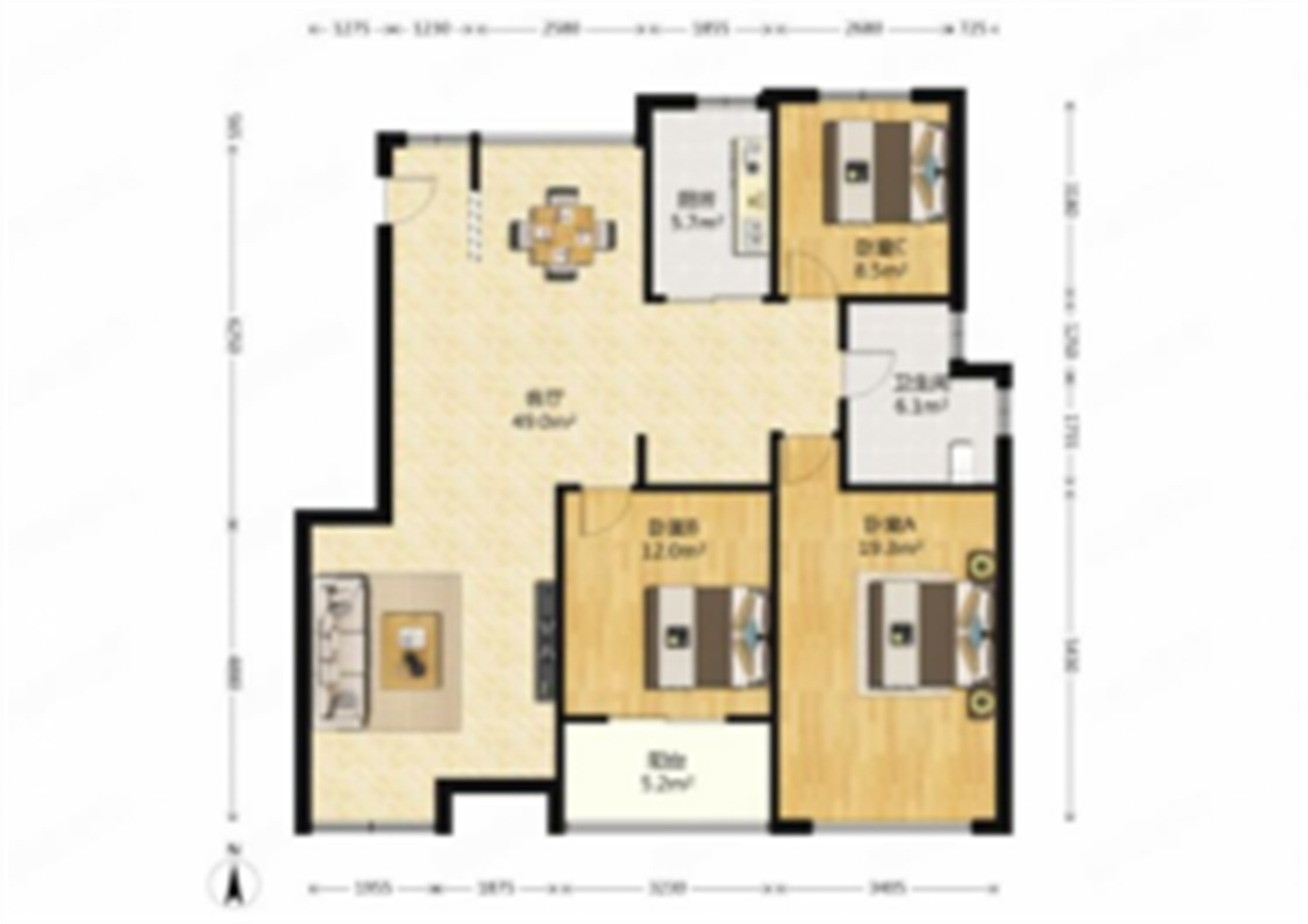 未来锦城 3室2厅2卫 118.00m&sup2;