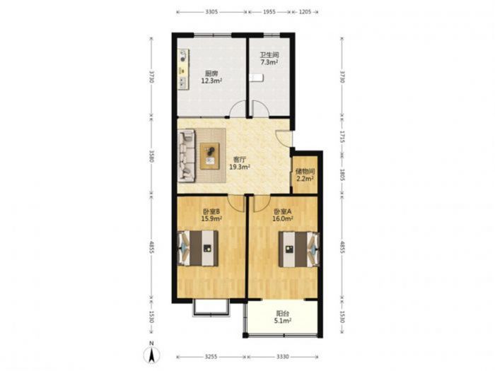 五山花苑 2室1厅1卫 92.68m&sup2;