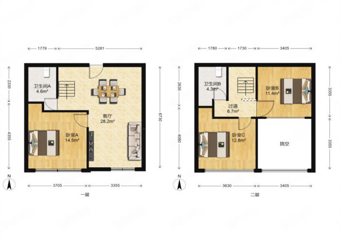 绿洲国际商务公馆C 3室2厅1卫 73.07m²