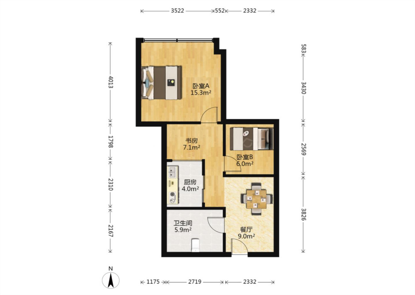 王府大厦 2室1厅1卫 69.00m&sup2;