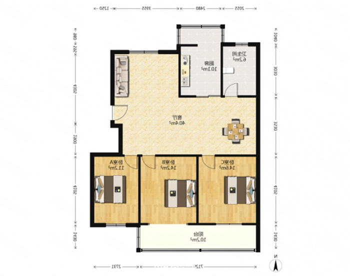 春天花园 3室2厅1卫 127m&sup2;