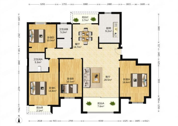 恒盛豪庭 4室2厅2卫 170m&sup2;