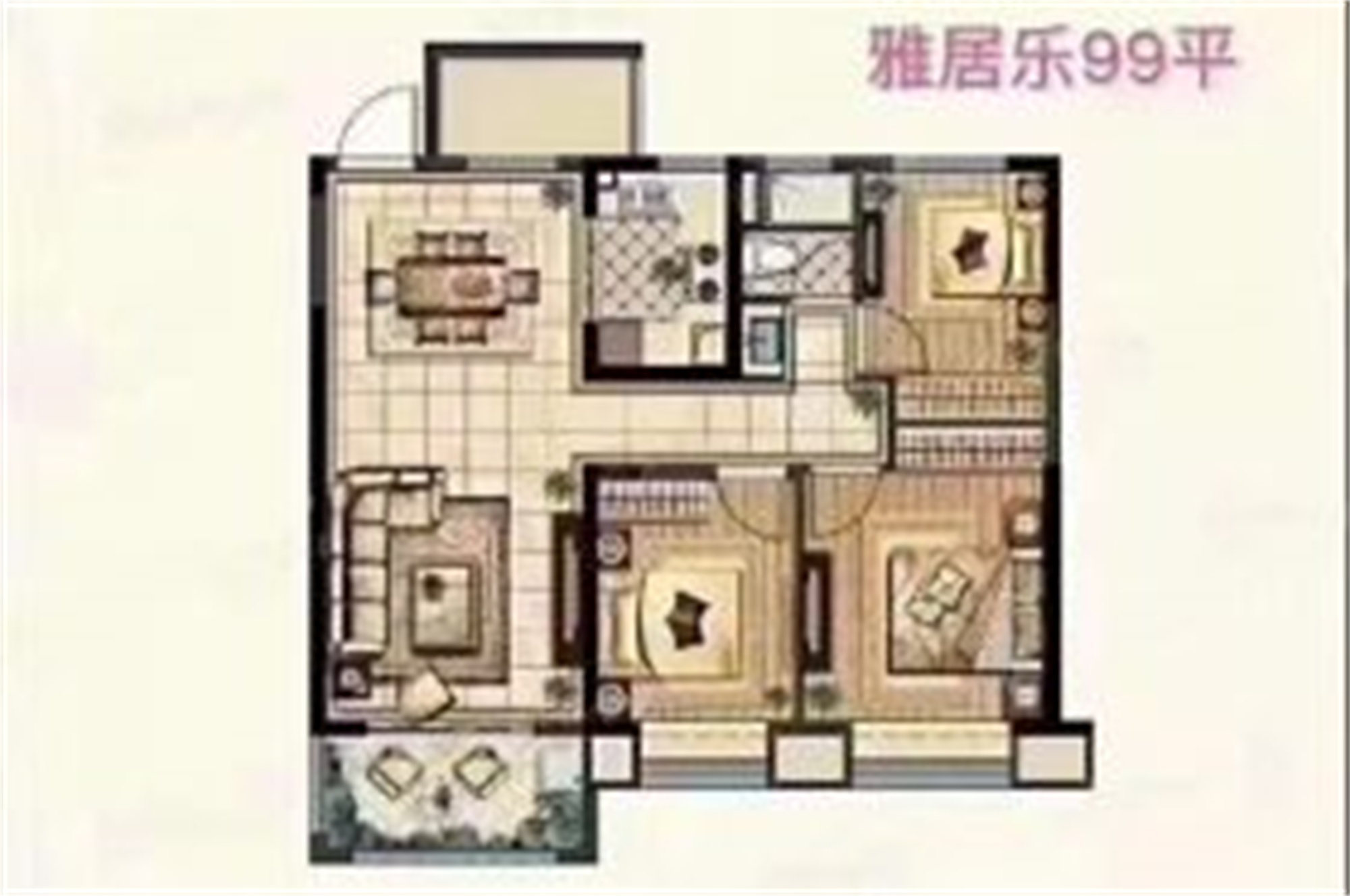 南通雅居乐花园 3室2厅1卫 99m&sup2;