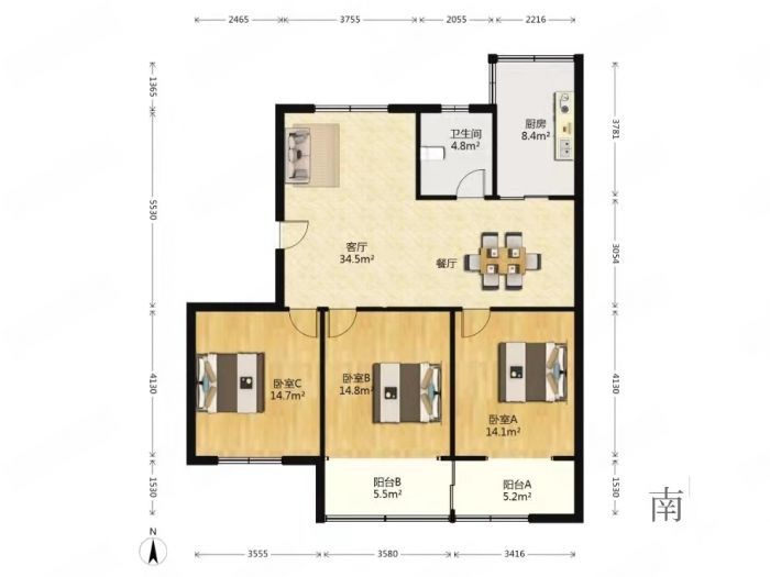 学田北苑 3室1厅1卫 120m&sup2;
