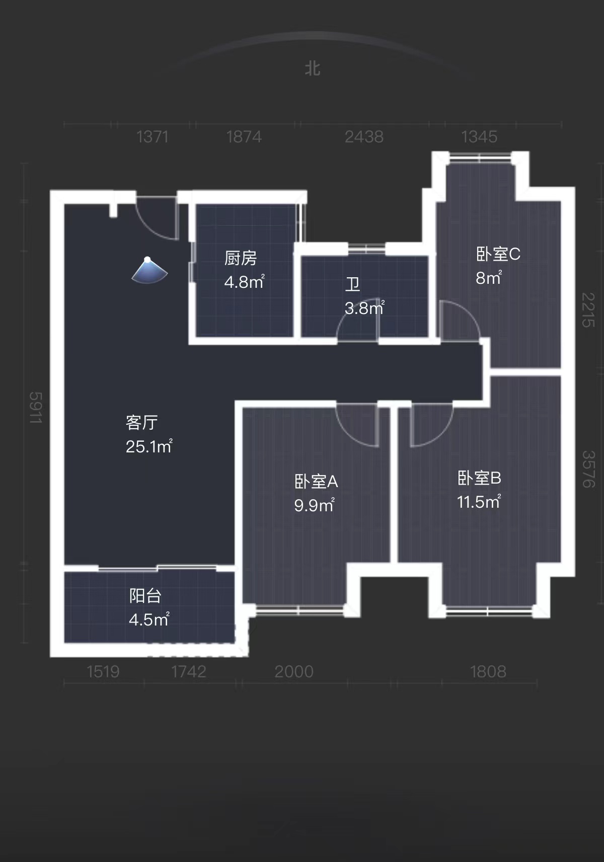 绿地新里城 3室2厅1卫 91m&sup2;