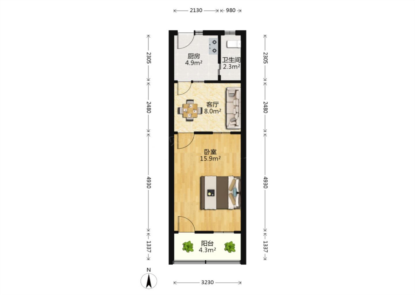 人民中路89号 1室1厅1卫 41.8m&sup2;