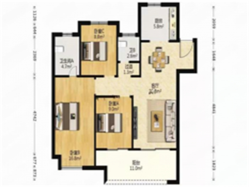 新城香溢紫郡 3室2厅2卫 117m&sup2;