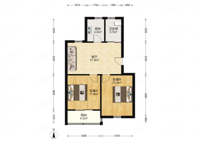 城南小苑 2室1厅1卫 74.00m&sup2;