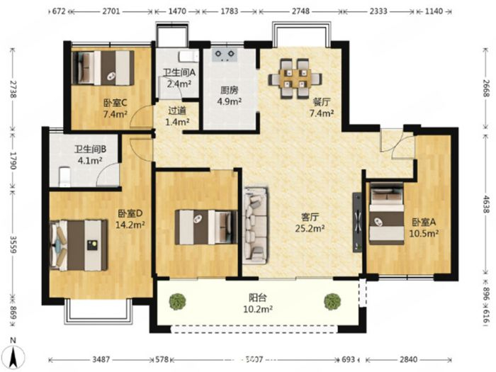 林肯公园 4室2厅2卫 123.86m&sup2;