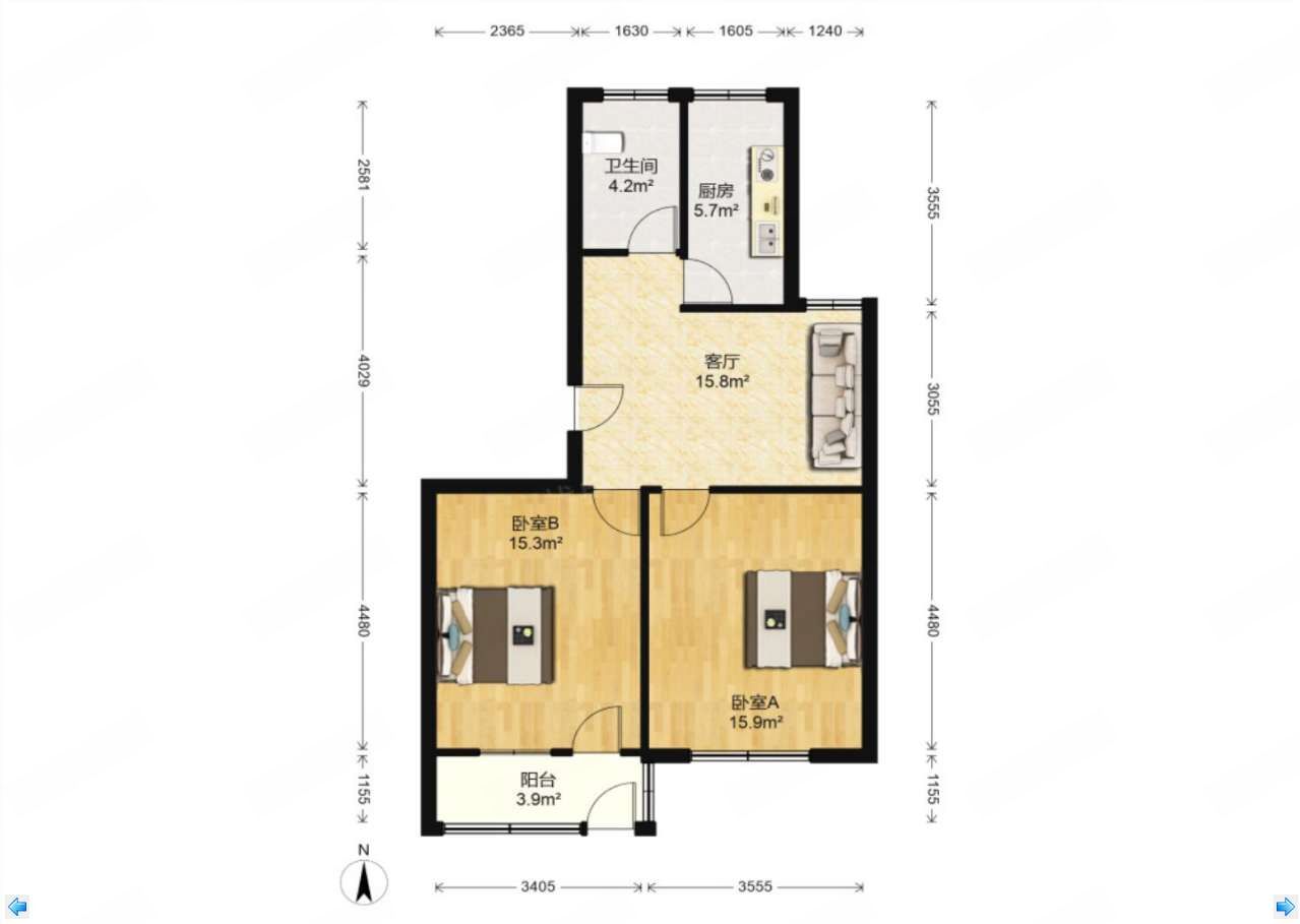 姚港路31号 2室1厅1卫 74.6m&sup2;