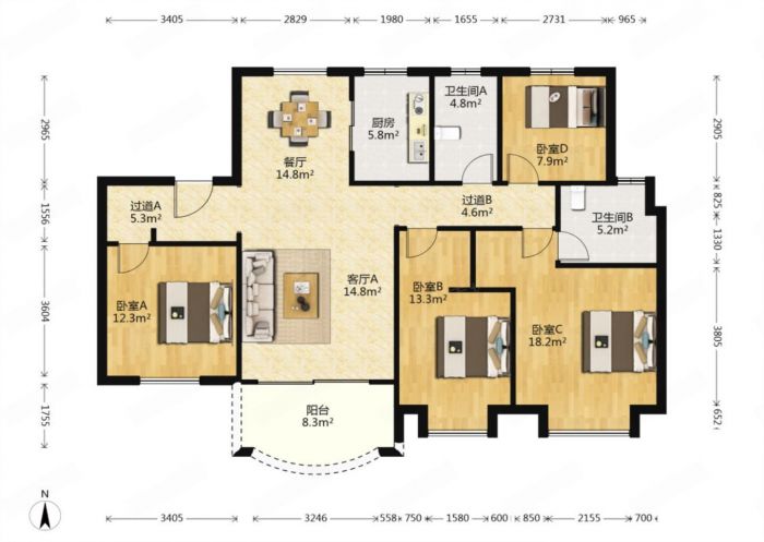中海铂樾府 4室2厅2卫 144m&sup2;