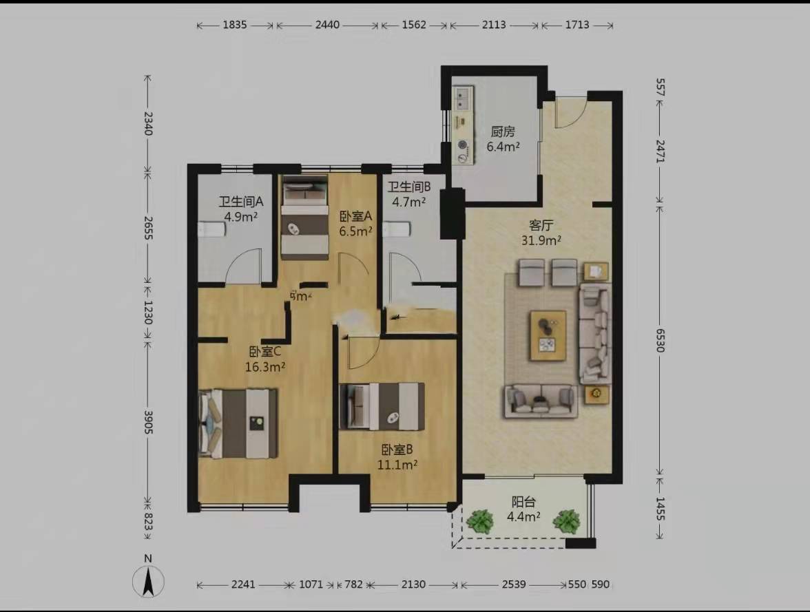 富力半岛花园 3室2厅2卫 110m&sup2;