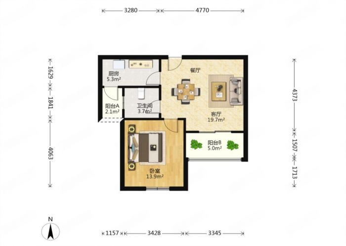 学士府 1室1厅1卫 63m&sup2;
