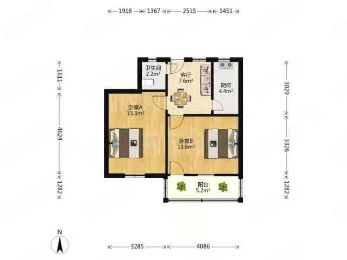 板桥东村 2室1厅1卫 59.5m&sup2;