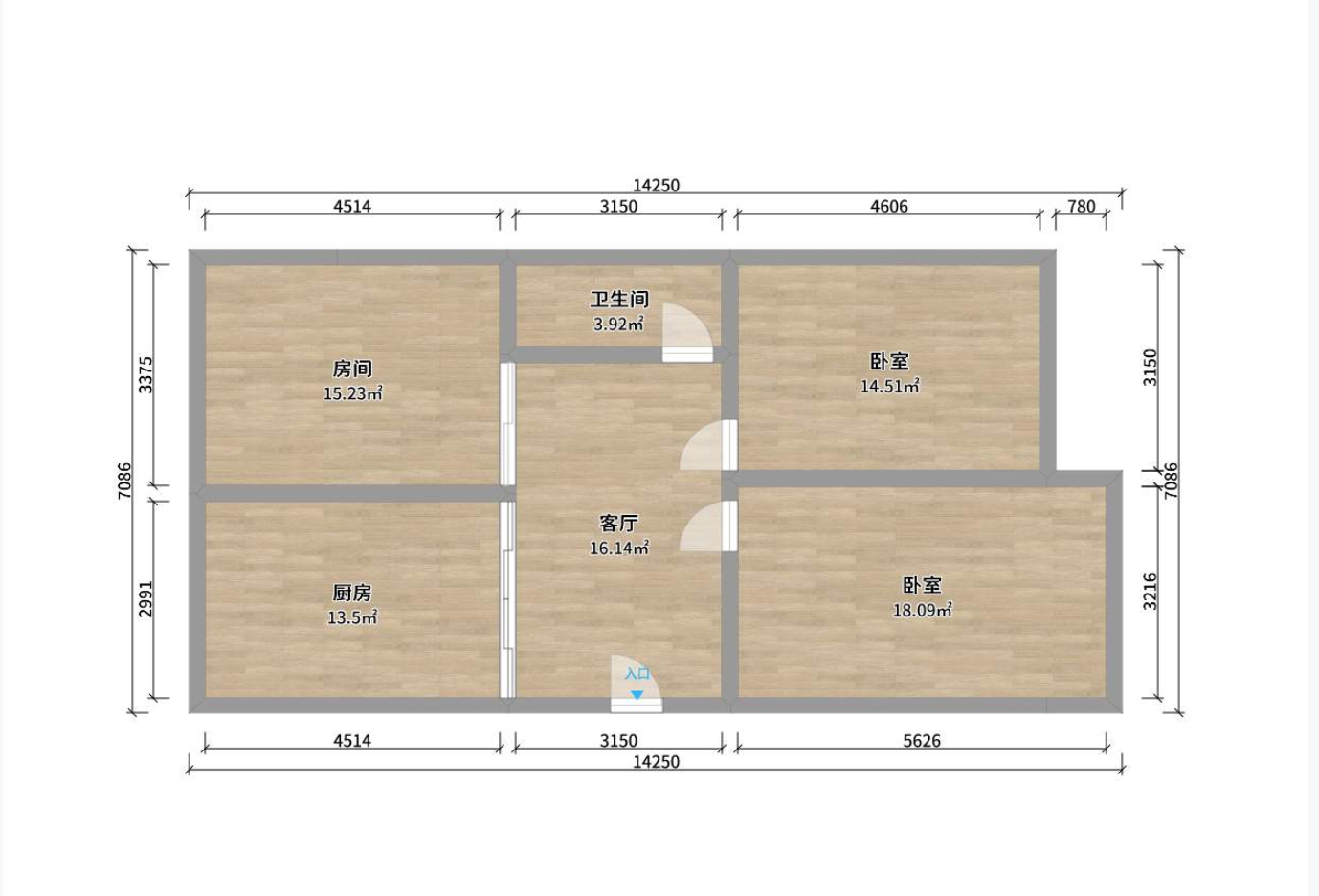 锦安花园一期 3室1厅1卫 90m&sup2;