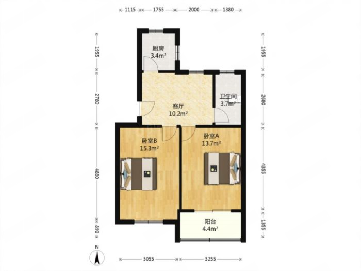 姚港路8号 2室1厅1卫 64m&sup2;