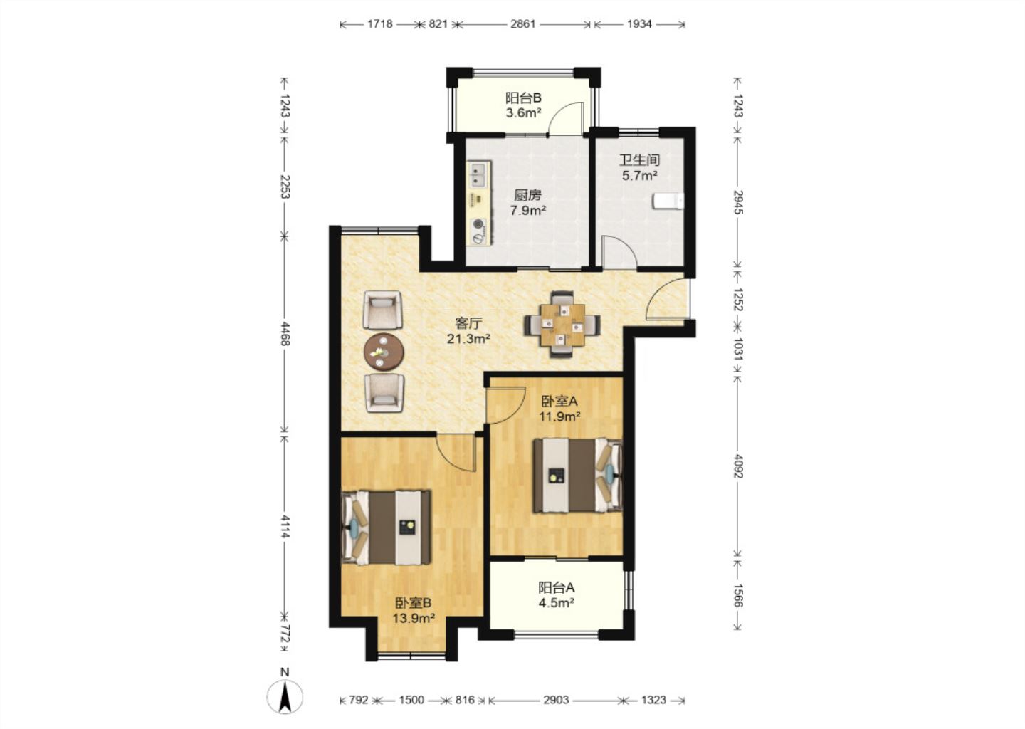 幸福锦园 2室2厅1卫 89.00m&sup2;