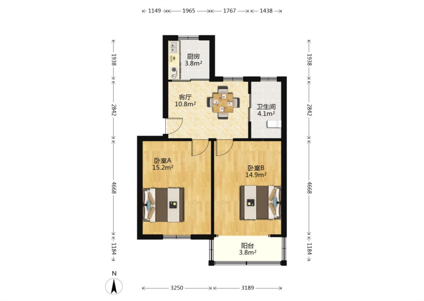 光明新村 2室1厅1卫 65.8m&sup2;