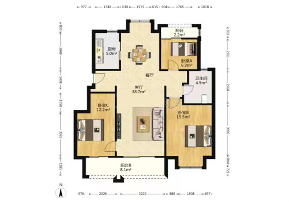 海上传奇 3室2厅1卫 110m&sup2;