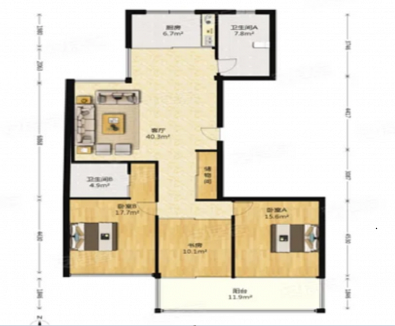 凤凰莱茵苑 3室2厅2卫 143.00m&sup2;