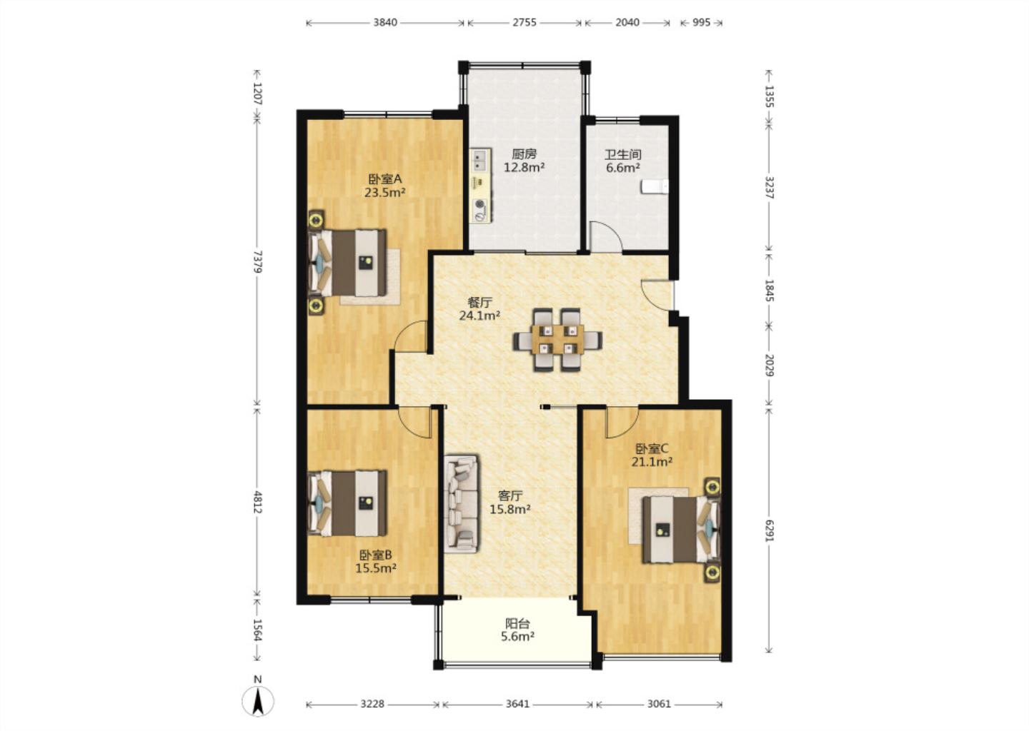 隆兴佳园 3室1厅1卫 138.00m&sup2;