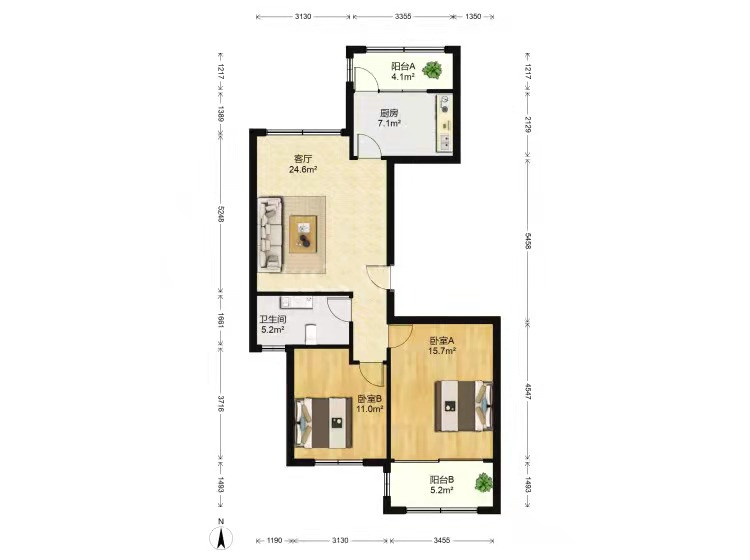 临江家园 2室1厅1卫 101m&sup2;