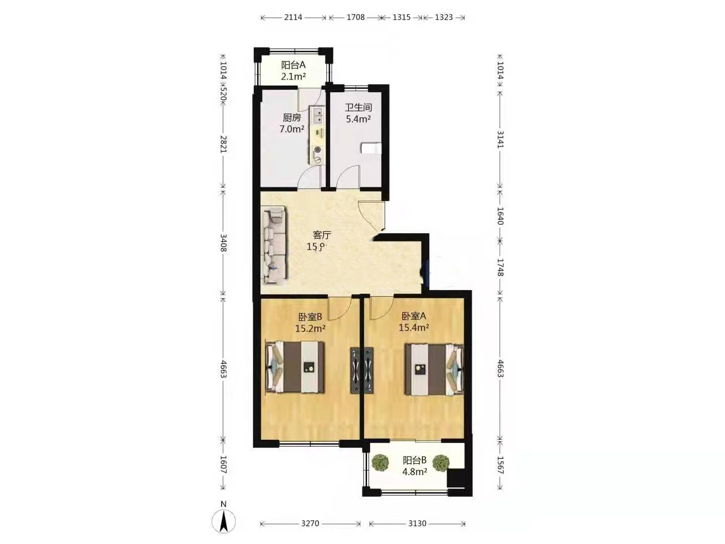 星嘉花园 2室2厅1卫 80m&sup2;
