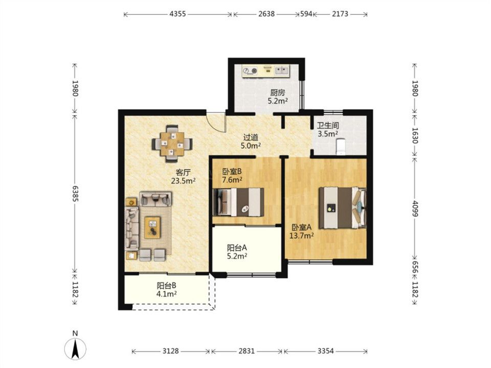 江山鼎 2室2厅1卫 90m&sup2;