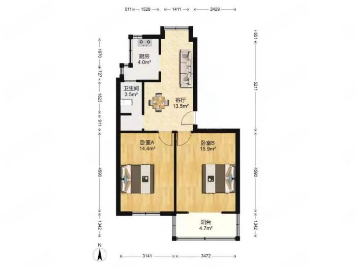 板桥东村 2室1厅1卫 62m&sup2;