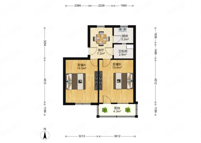 新华三村 2室1厅1卫 62m&sup2;