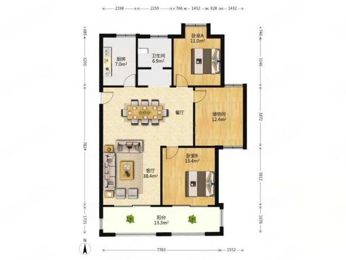 盛和花半里 3室2厅1卫 129m&sup2;