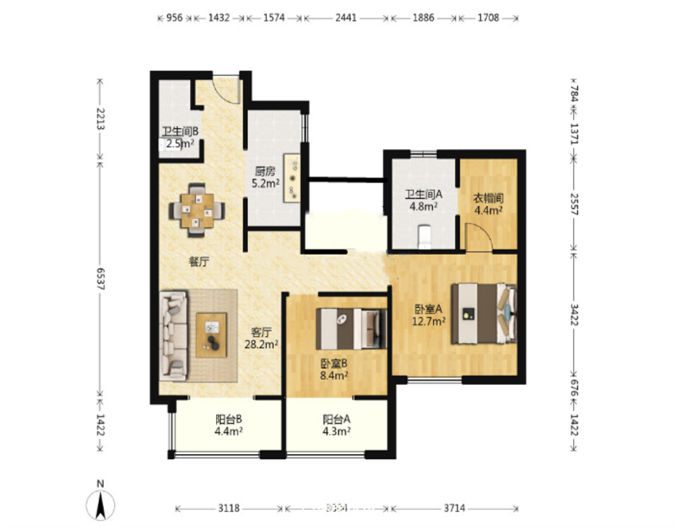 中兴兰溪荟 2室2厅1卫 102m&sup2;