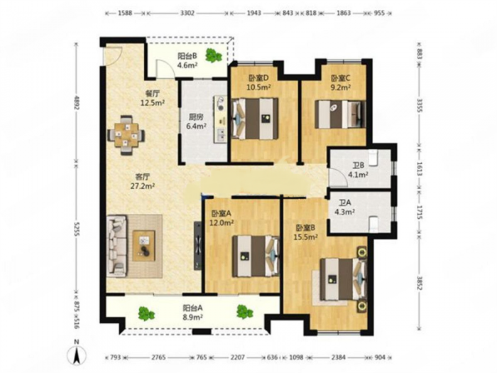 万科濠河传奇 3室1厅1卫 107m&sup2;