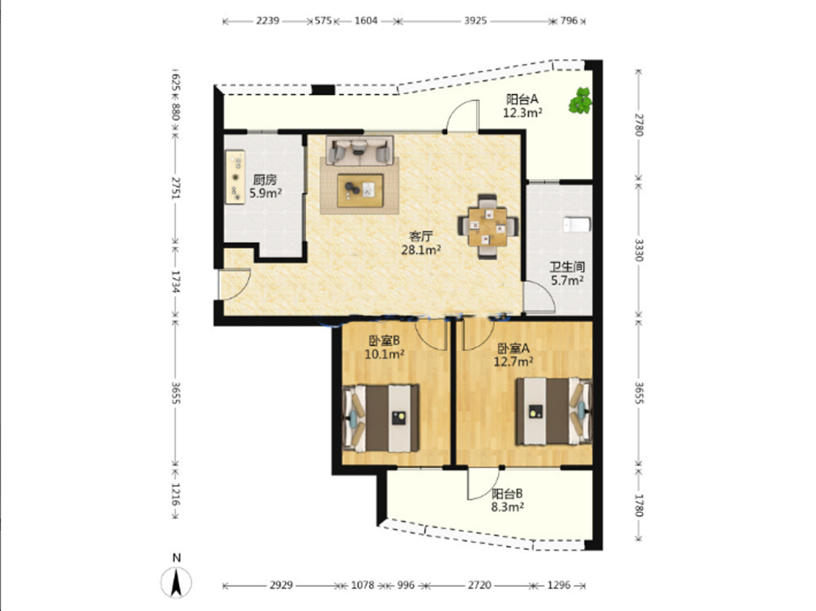 绿城玉兰公寓 2室2厅1卫 102m&sup2;