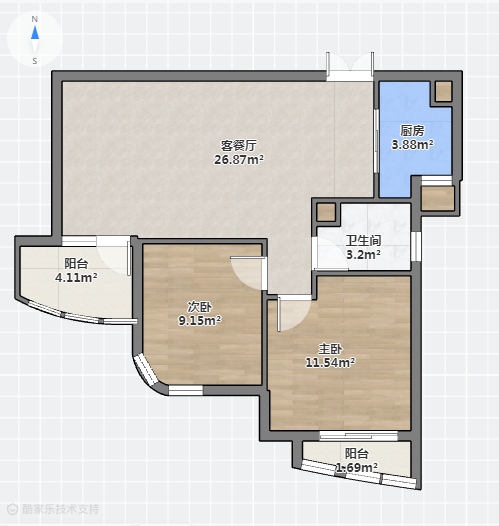 绿城玉兰公寓 2室2厅1卫 82m&sup2;