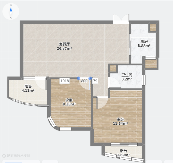 绿城玉兰公寓 2室2厅1卫 82m²
