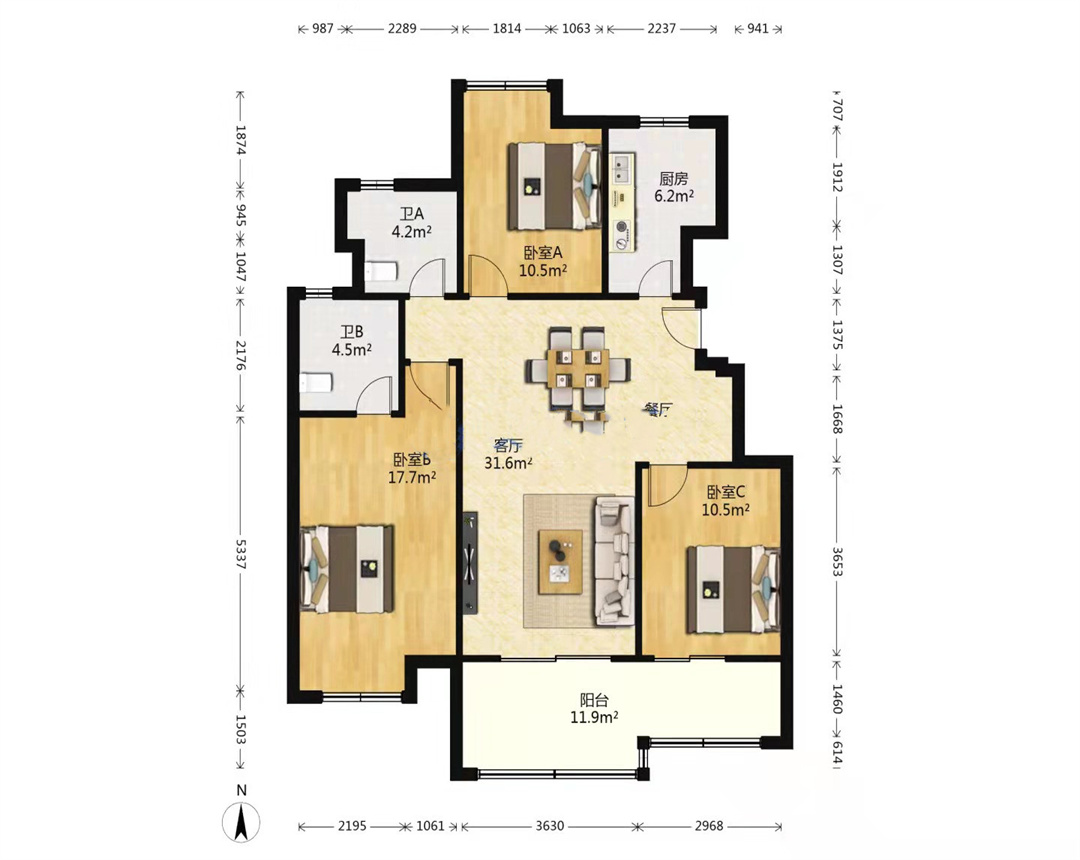 万科白鹭湾 3室2厅2卫 113m&sup2;