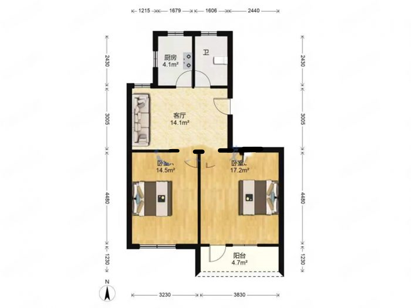 海港新村 2室1厅1卫 68m&sup2;