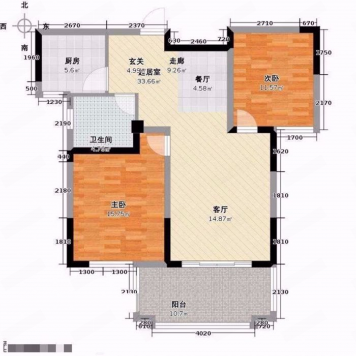 帝奥北城名郡 2室2厅1卫 99m&sup2;