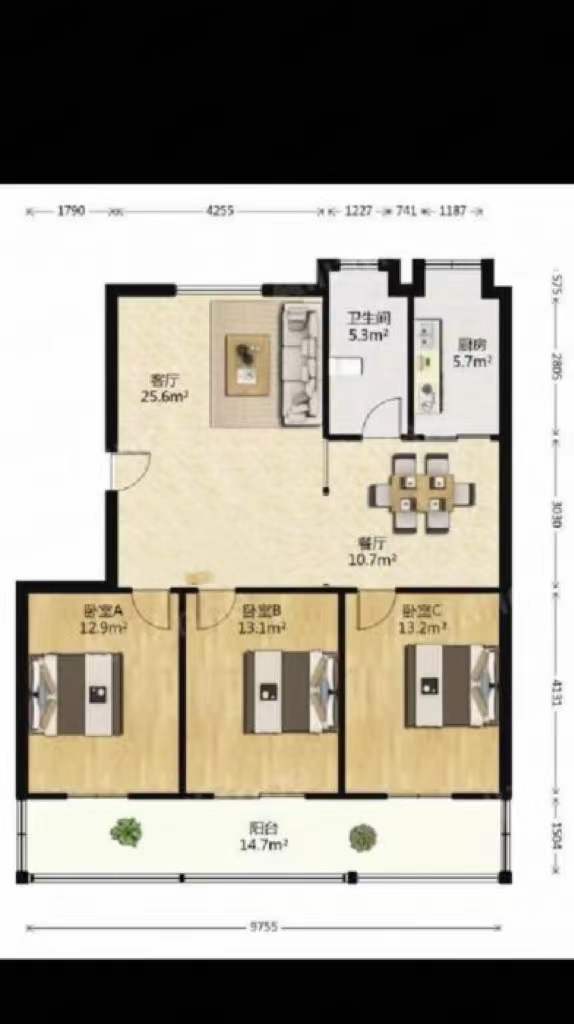 晨苑 3室2厅1卫 117.55m&sup2;