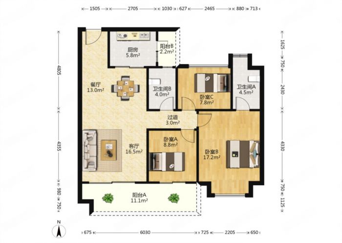 碧桂园时代悦城 3室2厅2卫 114m&sup2;