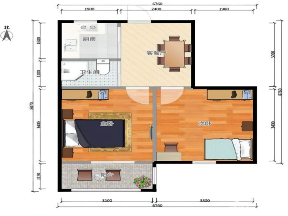 中南世纪花城三期 2室2厅1卫 93.91m&sup2;