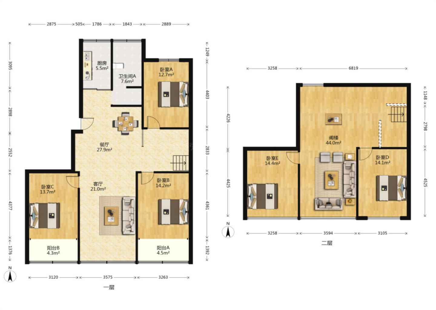 锦安花园一期 5室4厅2卫 125m²