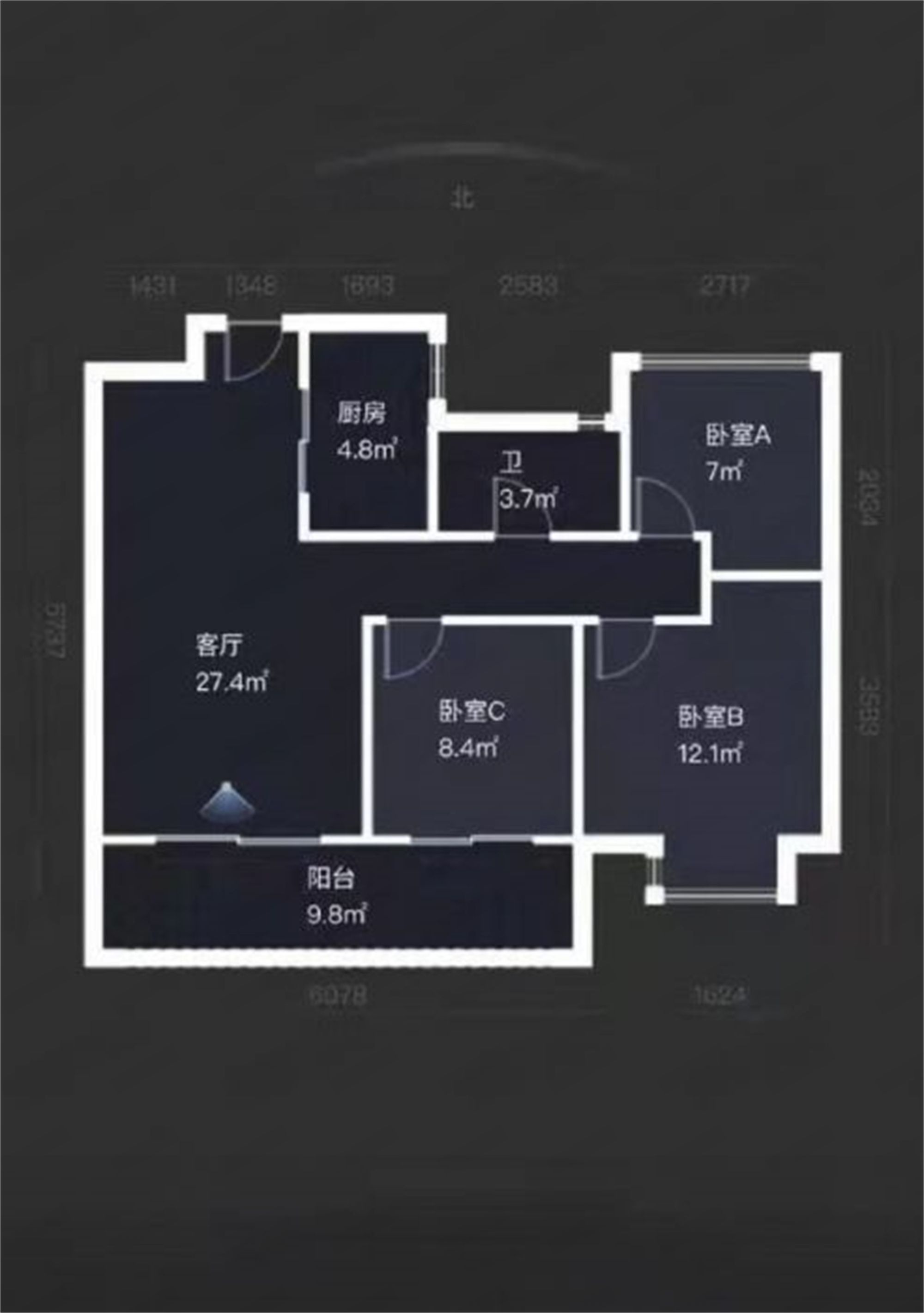 时光漫城 3室2厅1卫 92m&sup2;