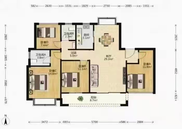 景瑞御府 4室2厅2卫 148m&sup2;