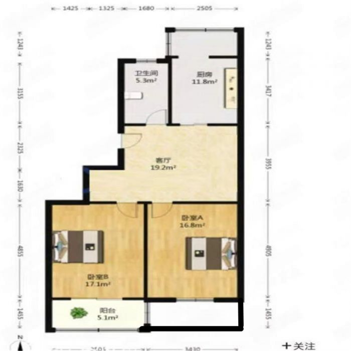 新港花苑西区 2室2厅1卫 83.13m&sup2;