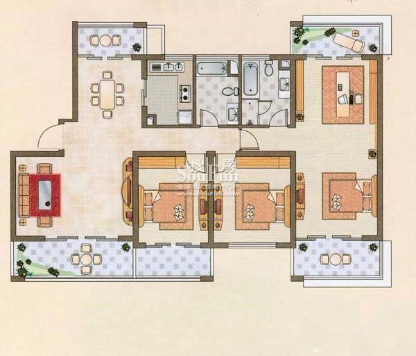 天安花园 4室2厅2卫 168m&sup2;