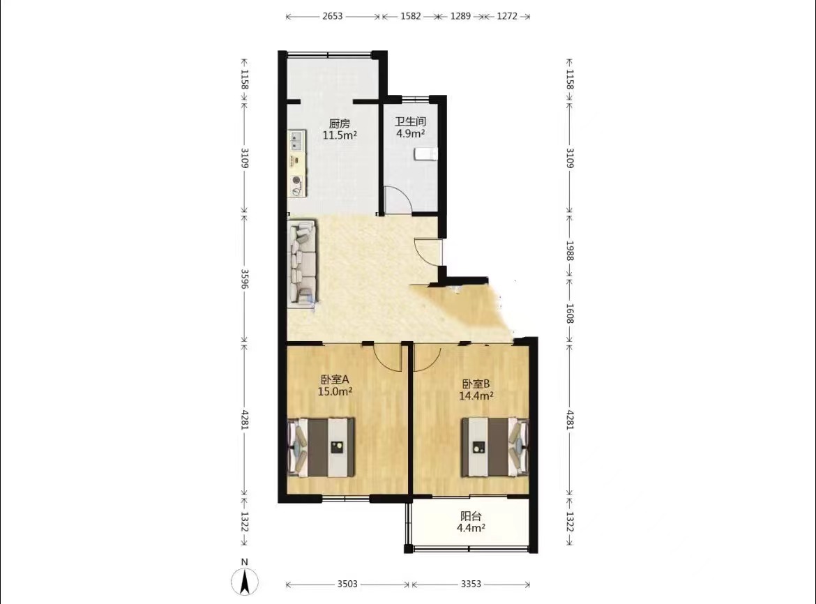 世纪东城 2室2厅1卫 86.19m&sup2;