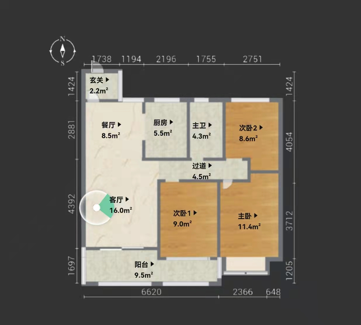 华强城 3室2厅1卫 109m&sup2;