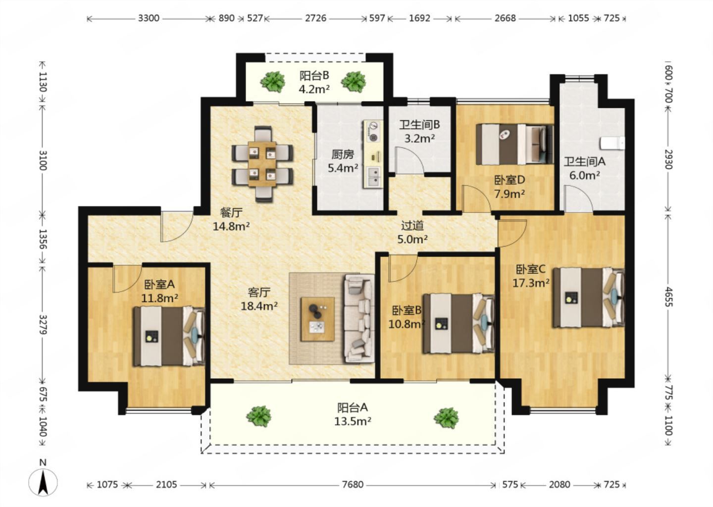 碧桂园时代悦城 4室2厅2卫 142m&sup2;